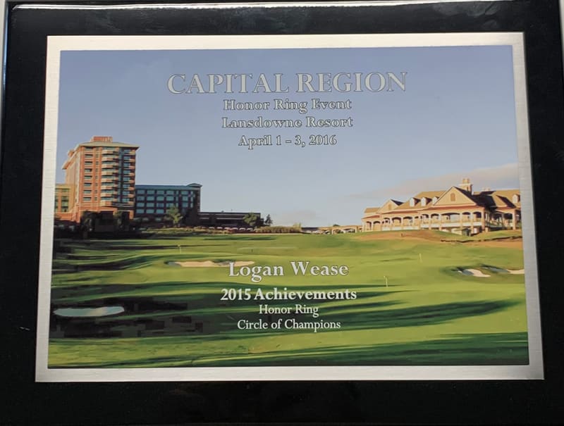Capital Region Honor Ring plaque for 2015 achievements, Honor Ring and Circle of Champions